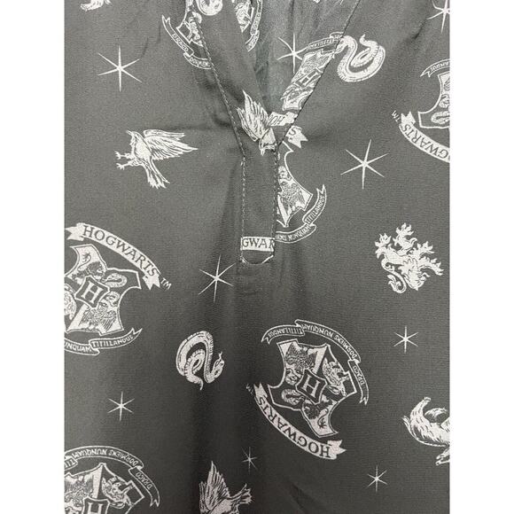 Harry Potter Hogwarts Logo Semi Sheer V Neck Blouse 4 - Picture 3 of 7